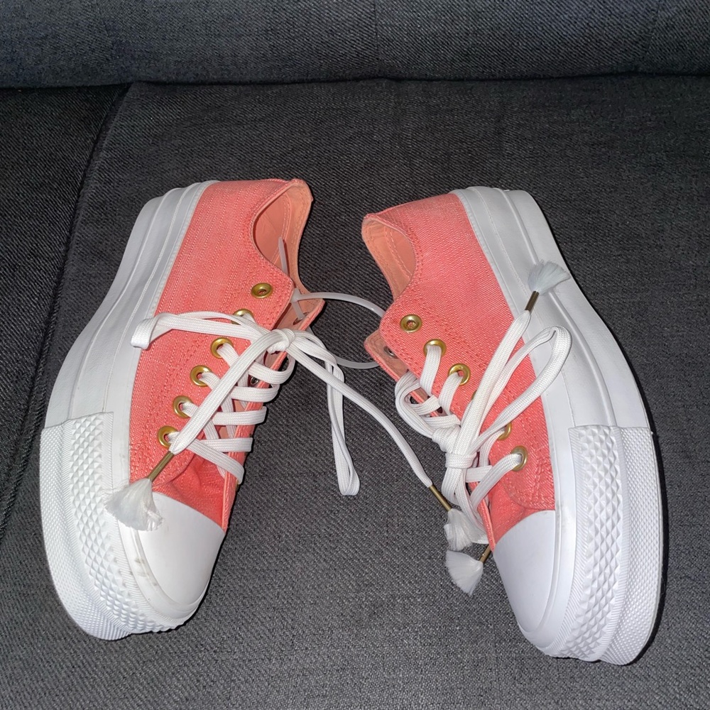 Converse Coral and White Platform Sneakers